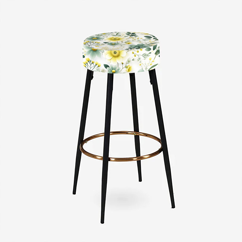 Ensemble de 2 tabourets de bar vert à motif floral chic Boho