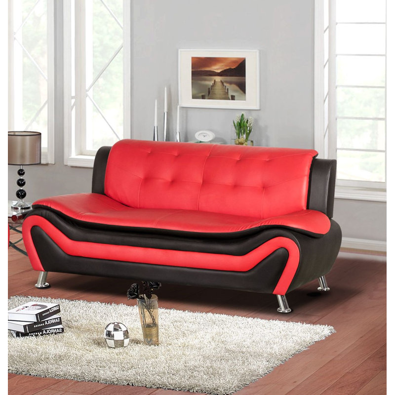 Halley 75" Faux Leather Armless Sofa, Black/Red