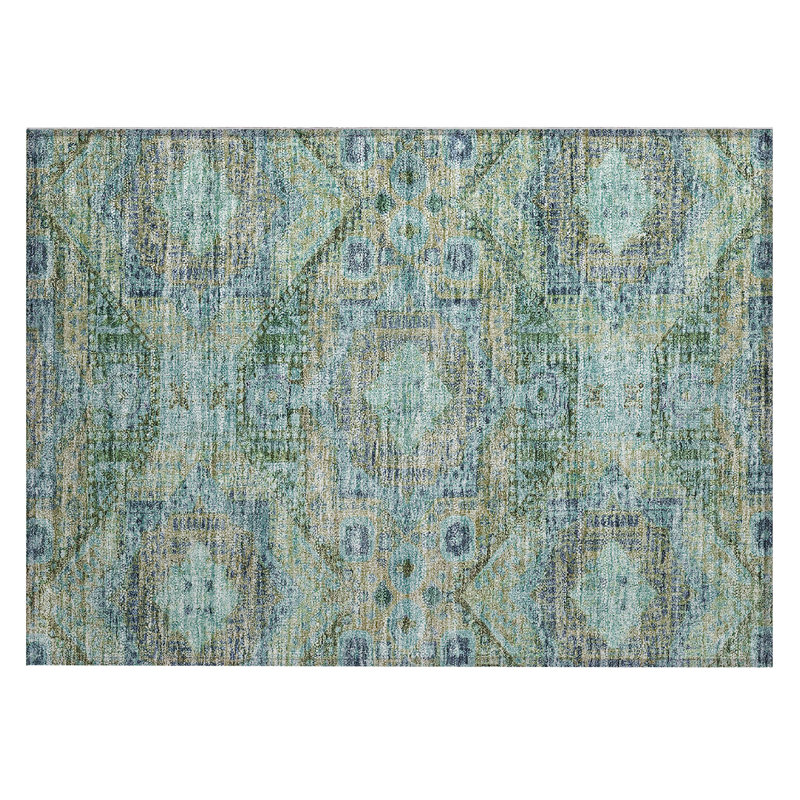 Machine Washable Indoor/Outdoor Xhevrie Green Rug, Rectangle 1'8" x 2'6"