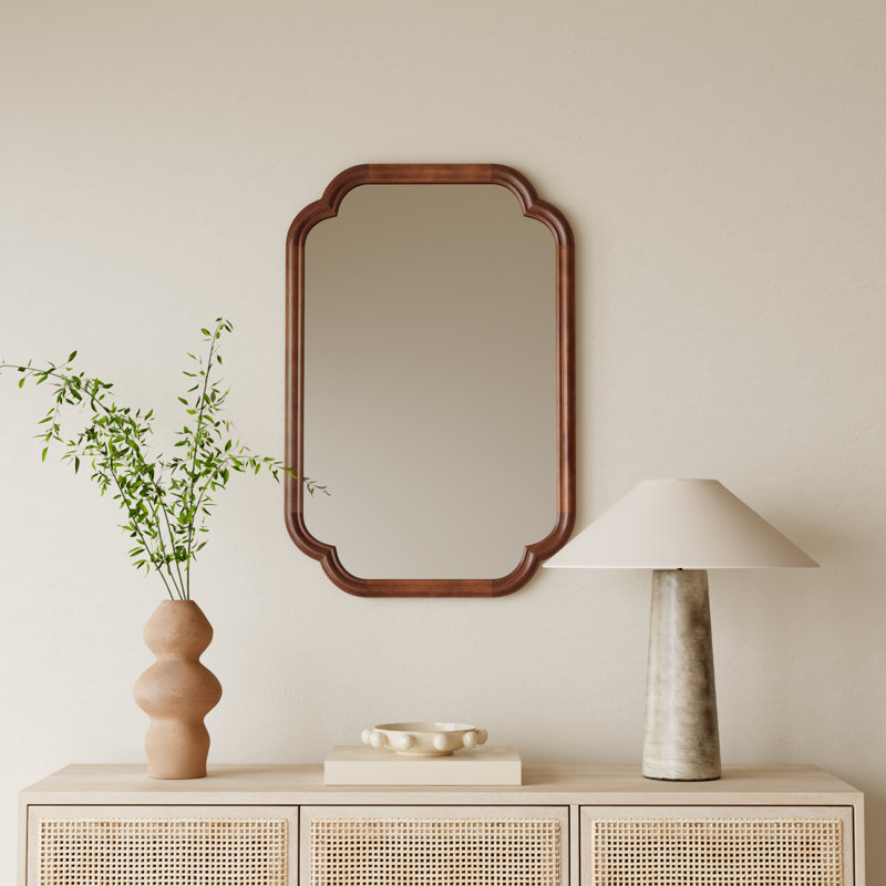 Brandis Wooden Bathroom Wall Mirror, 36" x 24", Scalloped, Walnut