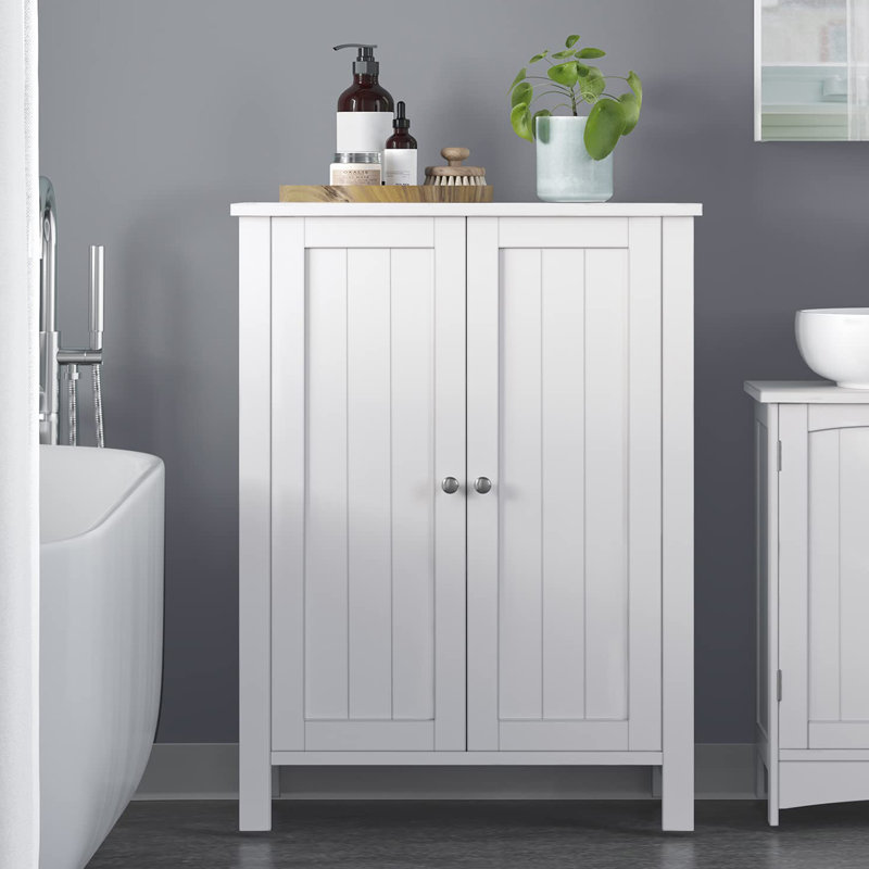 Bathroom Floor Storage Cabinet with 2 Adjustable Shelve, White