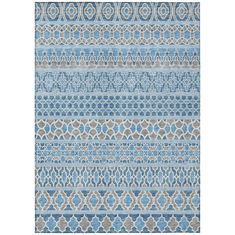 HomeRoots 3' X 5' Sky Blue And Denim Blue Quatrefoil Washable Indoor Outdoor Area Rug