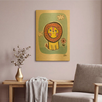 «Wild About You Lion» par Melissa Averinos, art mural en métal doré, 12 po x 16 po