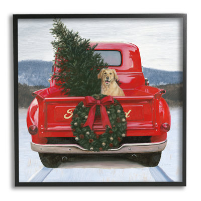 " Christmas Tree And Dog Red Truck Driving Snowy Scene " by James Wiens