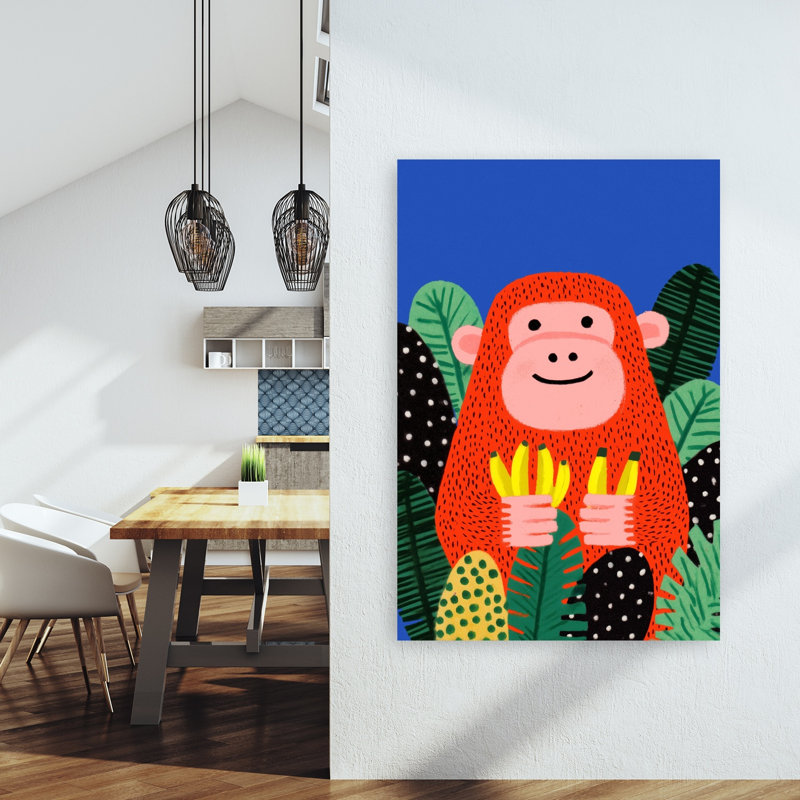 Banana Buddy Abstract Monkey Fruit Nature Wall Art Print by Treechild - Wrapped Canvas Print, 152.4cm H x 101.6cm W
