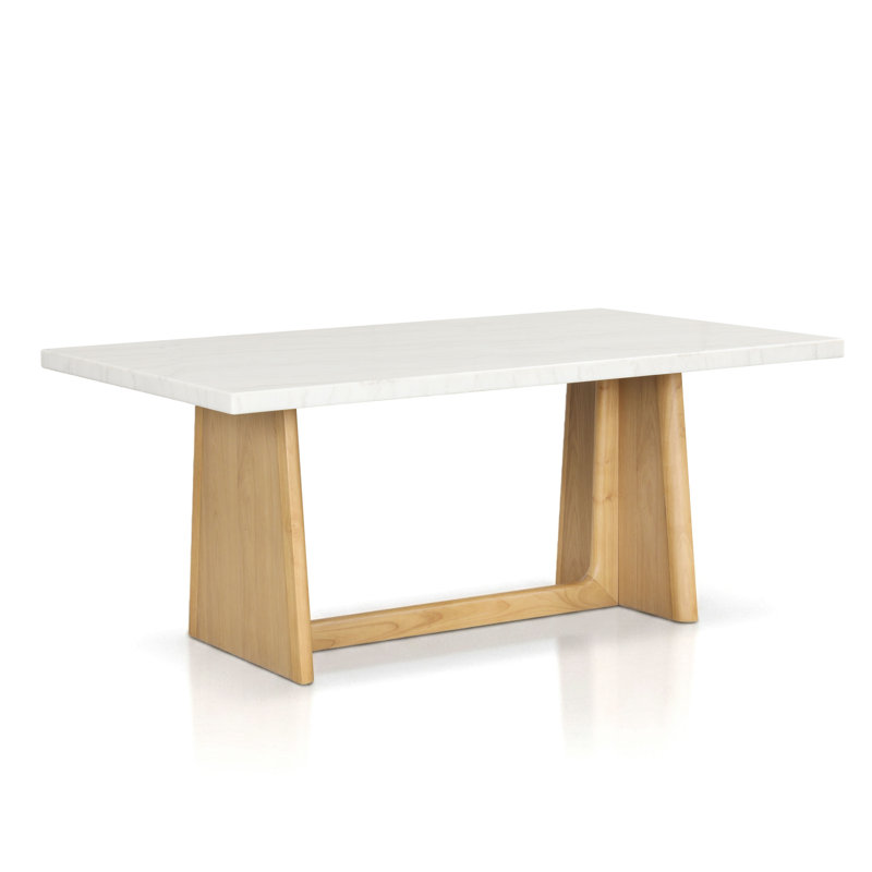 Philip 70"W Genuine Marble Top Dining Table, Tan