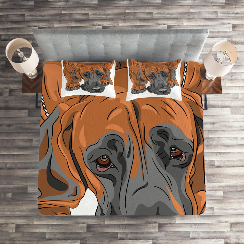 Dog Polyester Coverlet, King Bedspread + 2 Shams