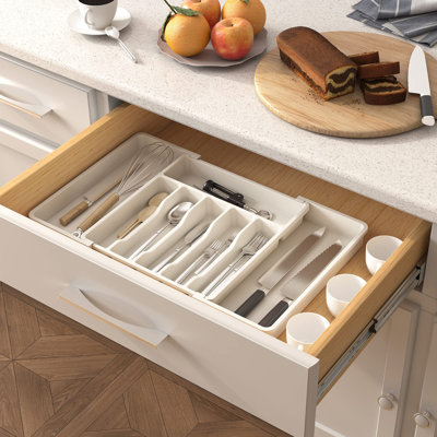 Silverware Drawer Organizer, Expandable Utensil Tray For Kitchen,Adjustable Plastic Storage For Spoons Forks Knives, Large