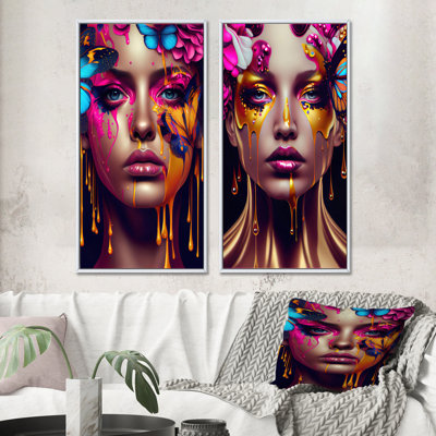 «Sensual Woman with Colorful Butterfly» - ensemble de 2 reproductions