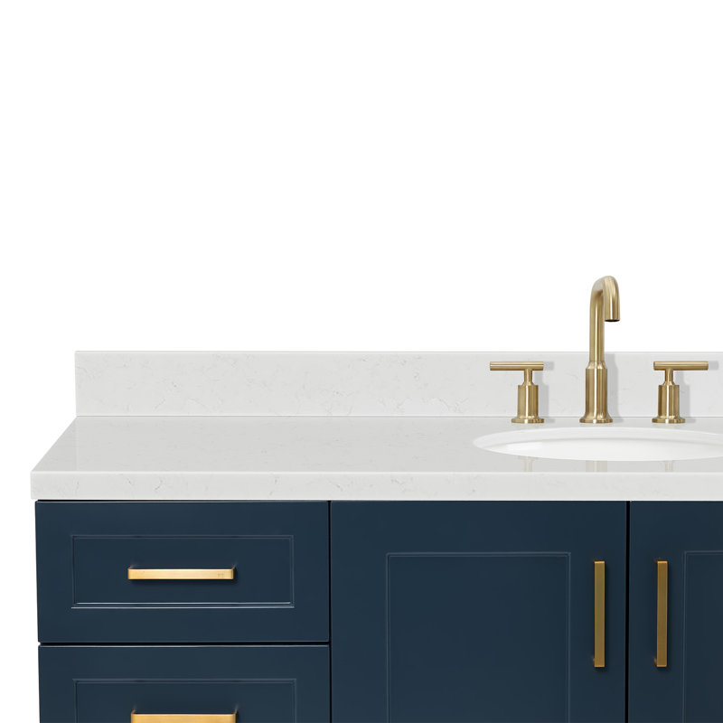 61 IN.  Single Bathroom Vanity, Midnight Blue, Rectangle, Carrara Quartz