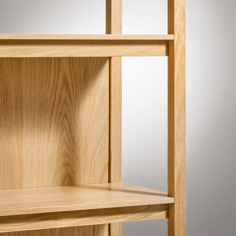 Open Plan Solid Wood Etagere Bookcase, White Oak