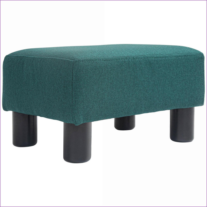 Ottoman Foot Rest, Small Sage Green Linen Cube for Living Room/Entryway, Wood Frame | Wood | Black, Green