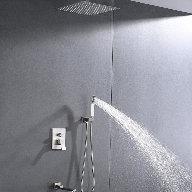 Ensemble de système de douche de plafond avec douche à main et pomme de douche 16 po, Nickel brossé
