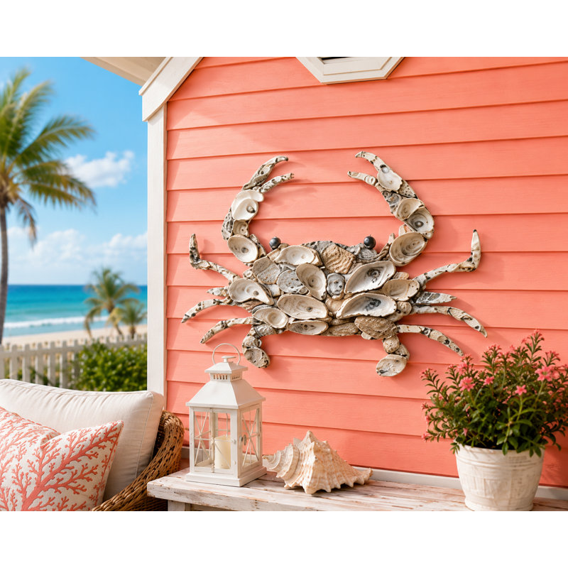 Décoration murale d'extérieur Oyster Shell Crab Coastal, 24 pouces