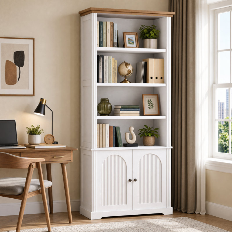 Bibliothèque standard de 70,8 po de hauteur avec tablettes réglables, Blanc