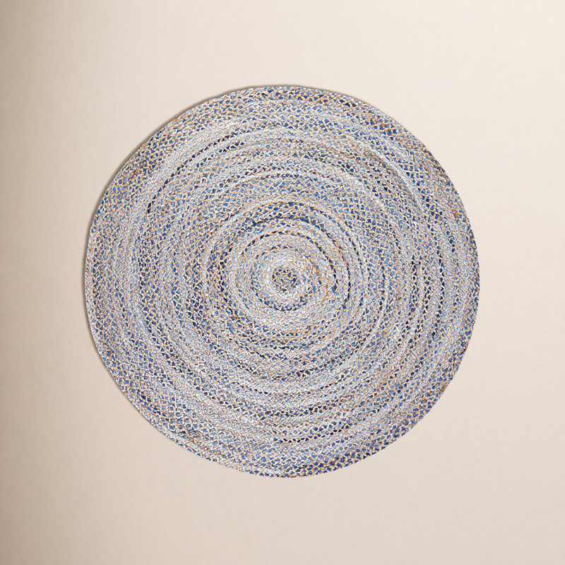Tapis bleu / brun clair tissé à la main Omena, Rond 4 pi