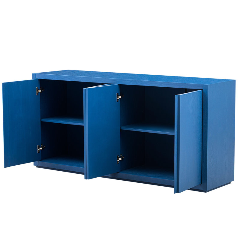Buffet à quatre portes en placage de frêne - et fonctionnel pour le couloir, armoire de rangement pour le hall d'entrée avec tablettes réglables, bleu marine, solution