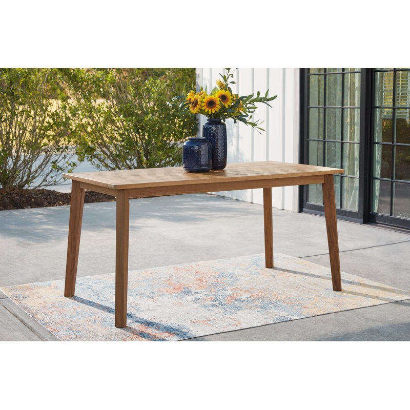 Light Brown Solid Acacia Wood Rectangular Outdoor Dining Table