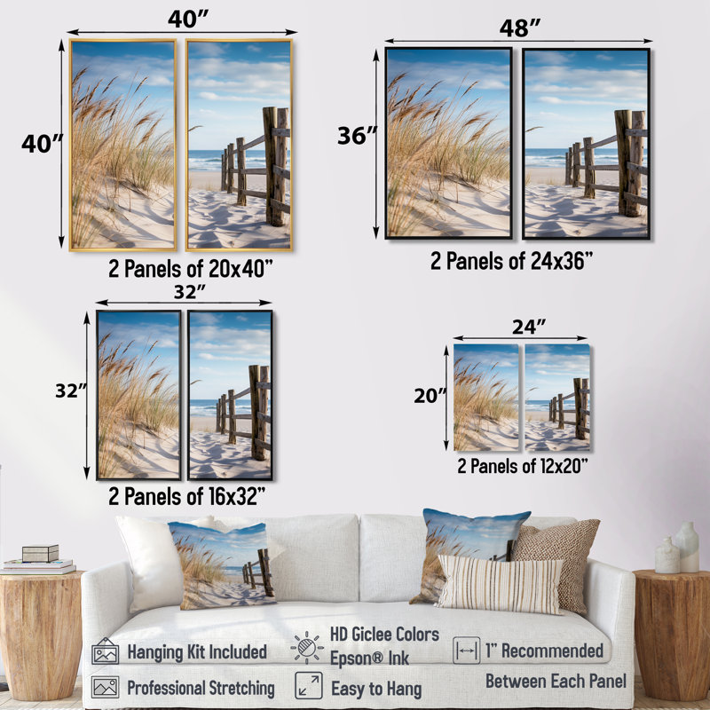Tranquility Path To Dune Beach III - Beach Coastal Beach, art mural sur toile 2 panneaux, H 36 po x l 48 po, Brun