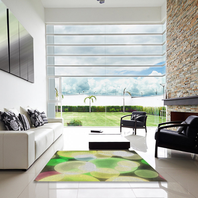 Tapis vert/brun à motifs, Carré 6 pi