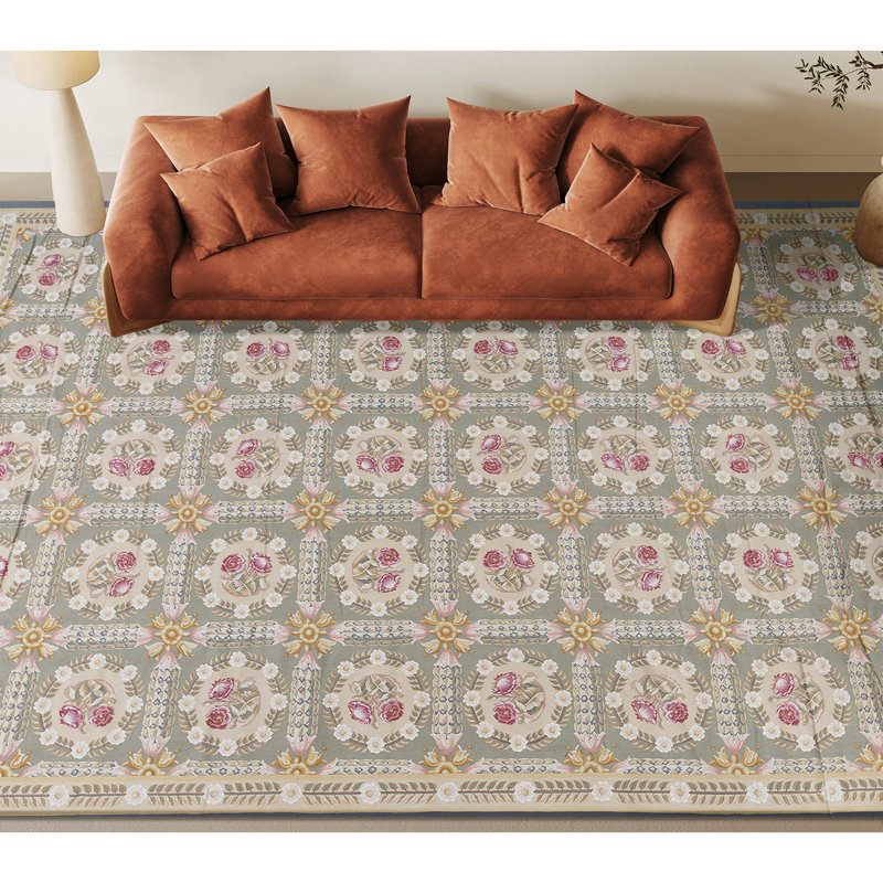Hand-Knotted High-Quality Green and Beige Area Rug