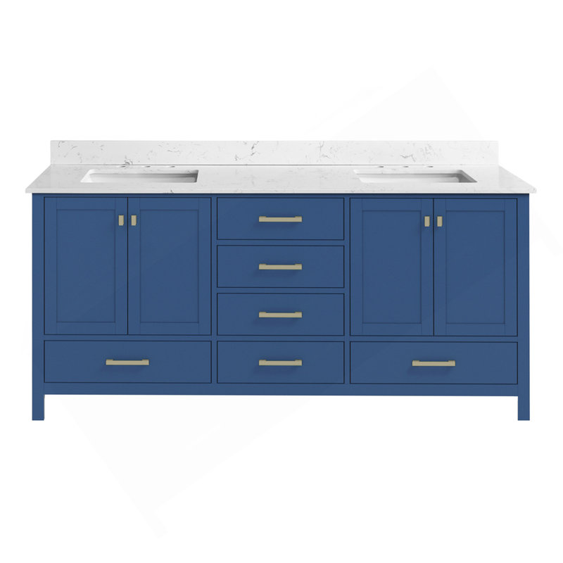 Meuble-lavabo 72 po, meuble-lavabo à cadre en bois, comptoir autoportant avec double cuve bleu, Bleu