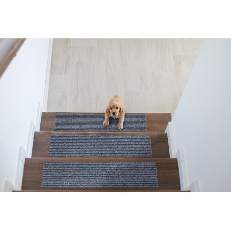 Gray Non-Slip Rubberback Ribbed Stair Treads Set of 7