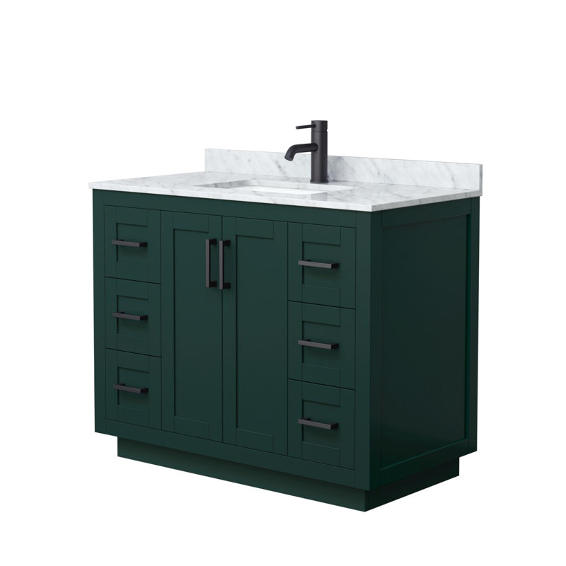 Miranda 42" Freestanding Single Bathroom Vanity with Marble Top, Matte Black, Green