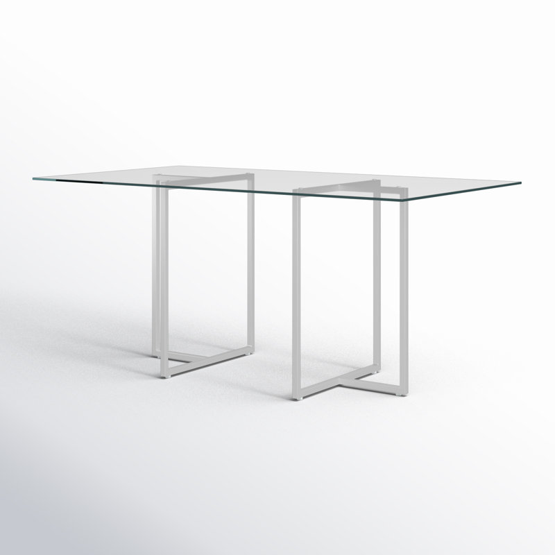 Wadley Glass Top Metal Base Dining Table, Chrome, 66" L x 36" W