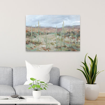 «The Cactus Club», art mural abstrait contemporain, paysage de cactus minimaliste