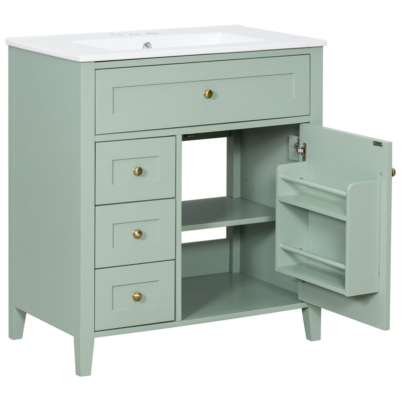 Meuble-lavabo autoportant vert 30 po avec évier pour rangement de salle de bain, Vert