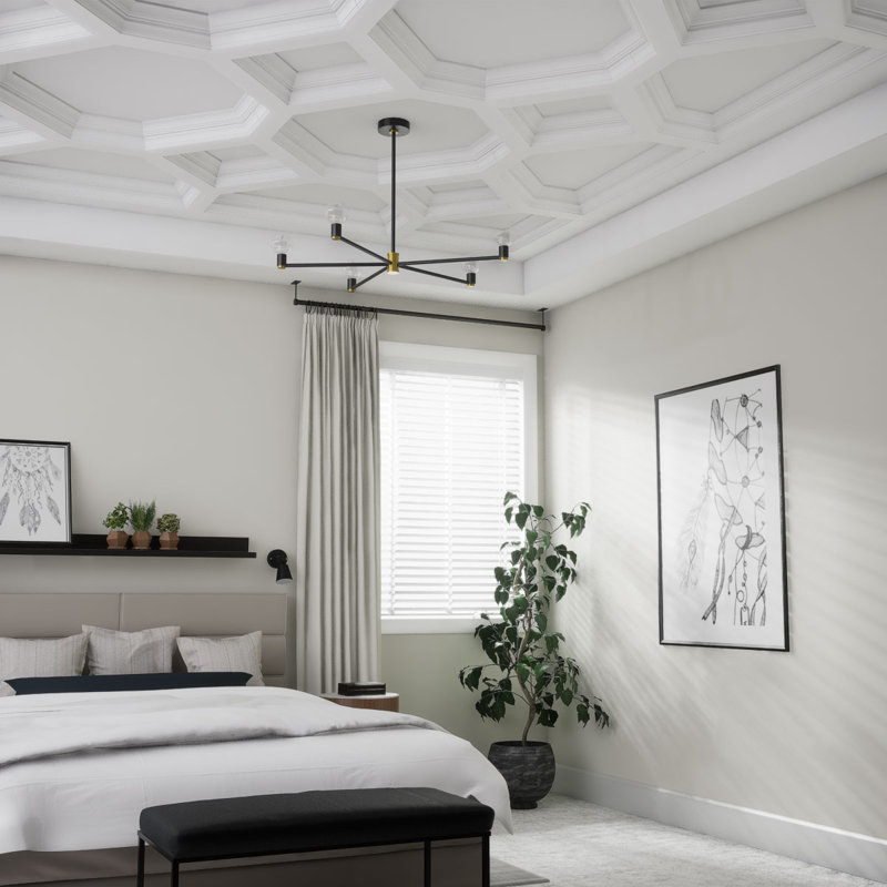 Ensemble de plafond à caisson de luxe de 8 po Endorathane avec croisement en losange pour les pièces de 12 pi x 18 pi ou moins, apprêté en usine (composants empilables)
