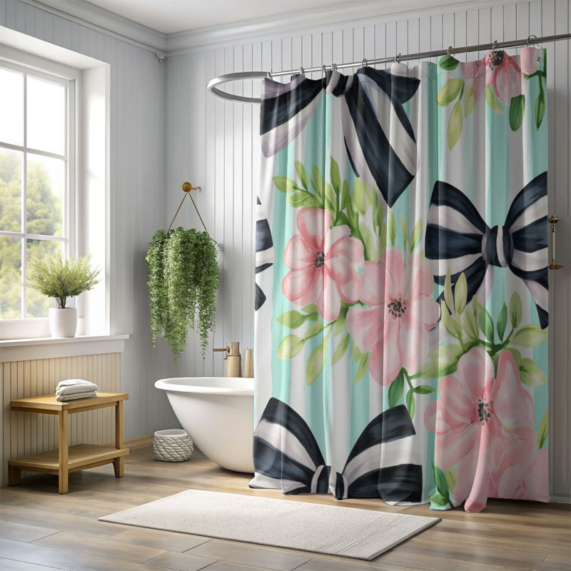 Rideau de douche rayé 1 pièce, H 74 po x l 71 po