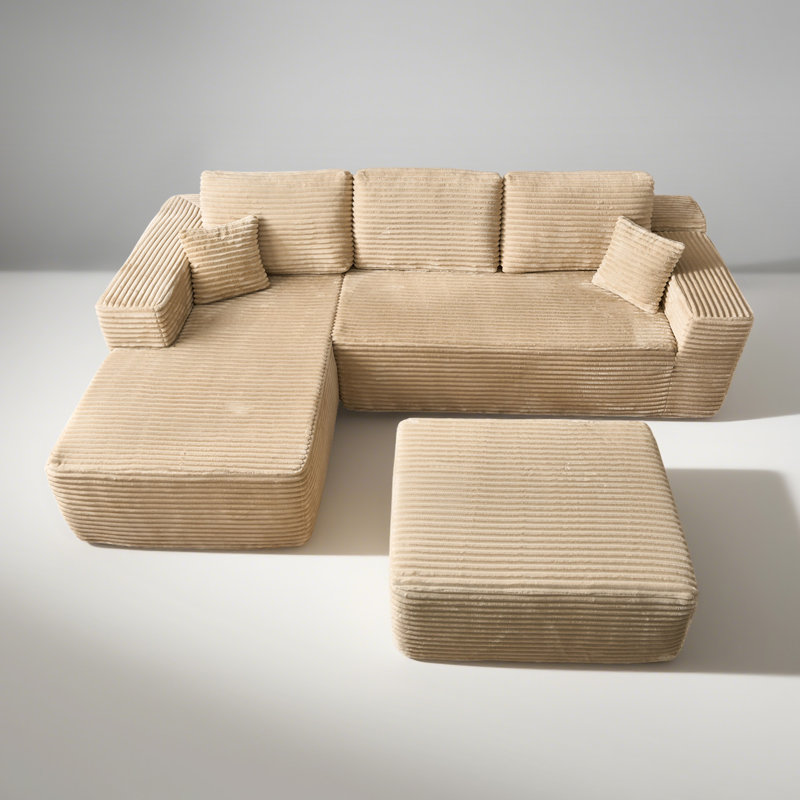 Boneless 106.3" Boneless Floor L-Shaped Sectional Sofa With Ottoman, No-Assembly Cloud Couch For Modern Living Spaces