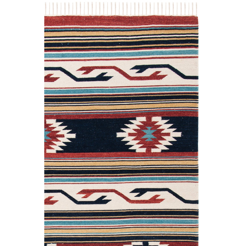 Vannes Flat Weave Wool/Cotton Southwestern Rug in Ivory/Rust, Rectangle 6' x 9'