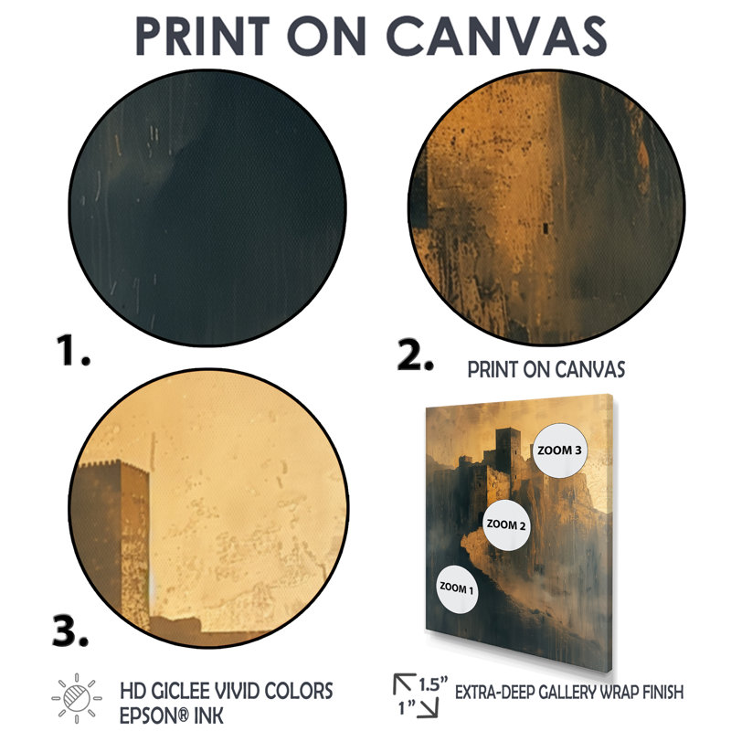 Ancienne citadelle de Babylone II - Fortress, salon d'art mural, Toile avec cadre flottant brun, H 20 po x l 12 po x P 1 po