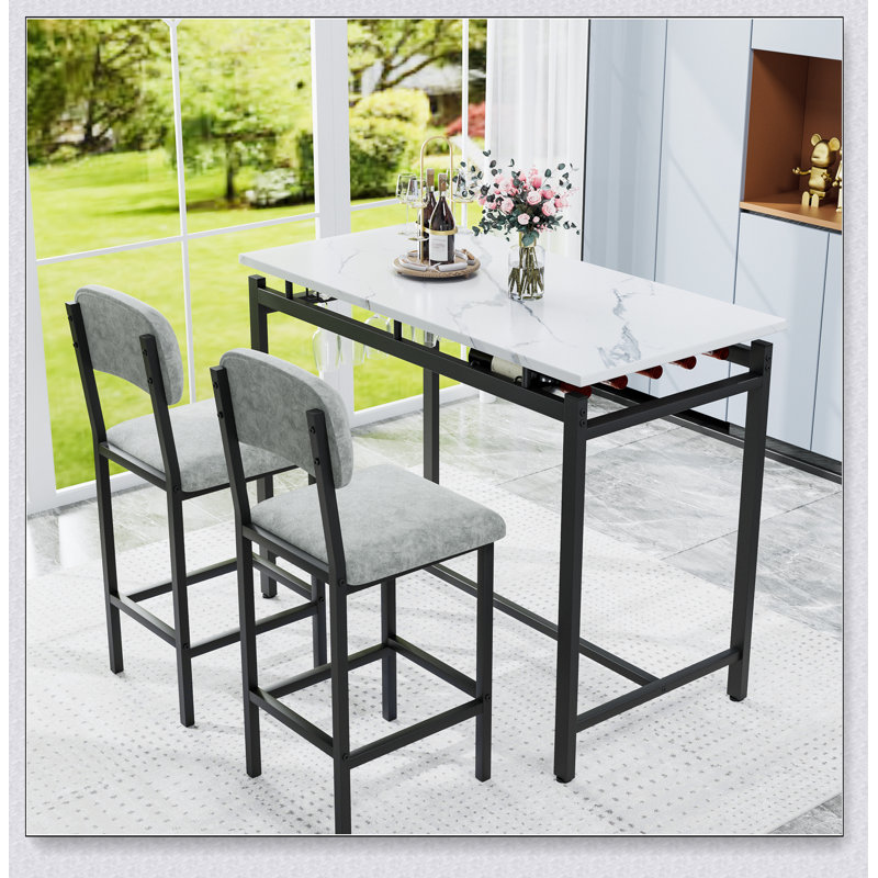 Kitchen Table Set, Dining Table and Chairs for 2, 3 Piece Dining Room Table Set with 2 Upholstered