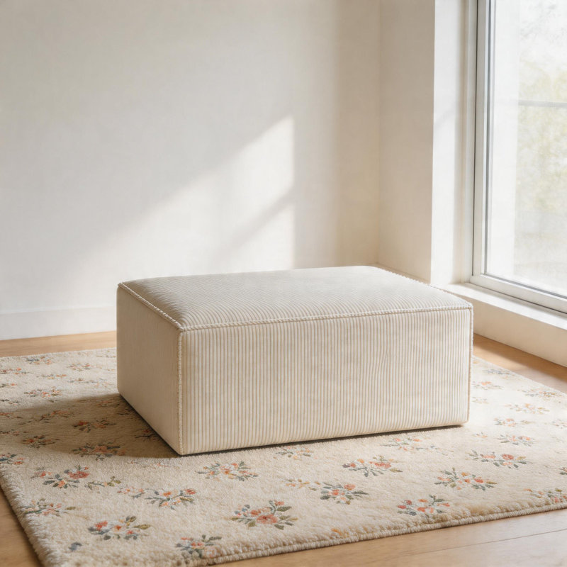 29.5" Corduroy Modular Fabric Foam Ottoman No Assembly Required, Beige
