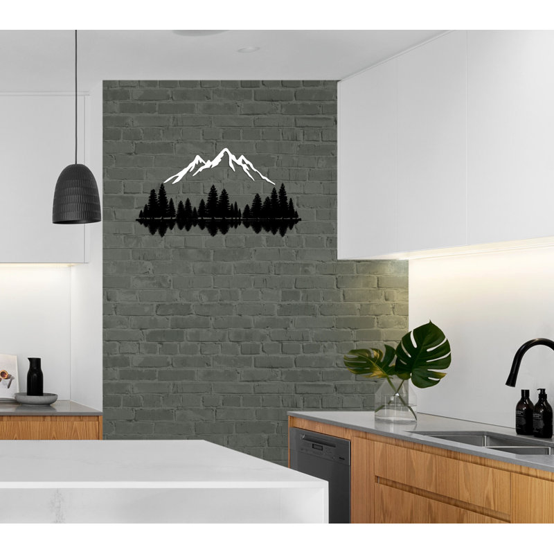 Montagne et forêt, ensemble de 2 décorations murales en métal Art déco, H 17 po x l 34 po x P 0,5 po