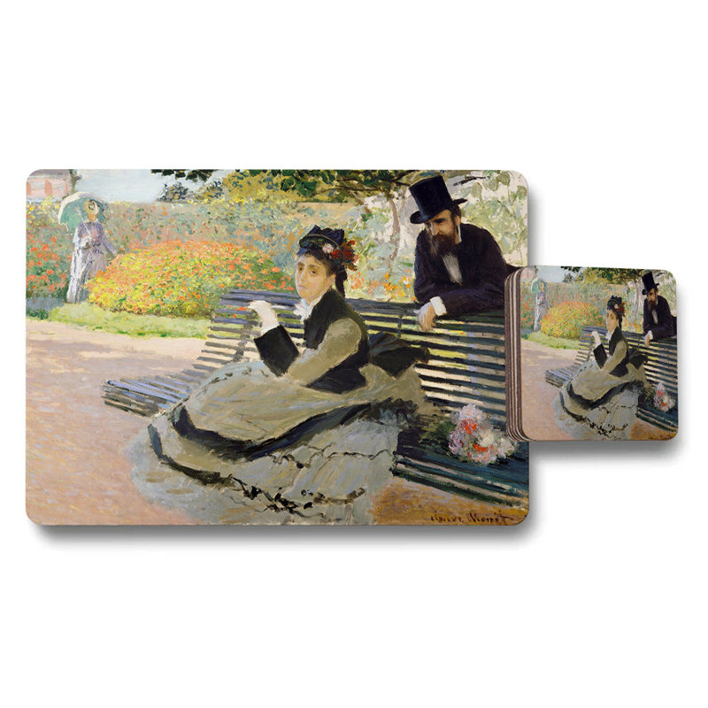 Impressionist Park Bench Scene Placemat and Coaster Set