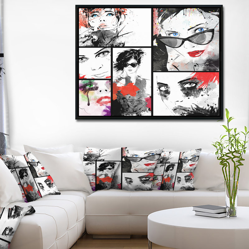 «Beautiful Face Collage», peinture, H 30 po x l 40 po x P 1,5 po, Toile avec cadre flottant