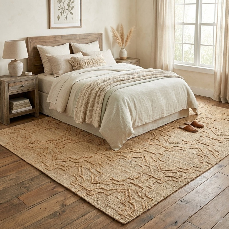 Tapis d'intérieur en mélange de jute / laine tissé à plat à la main Baseeth, Rectangle 7 pi 9 po x 9 pi 9 po
