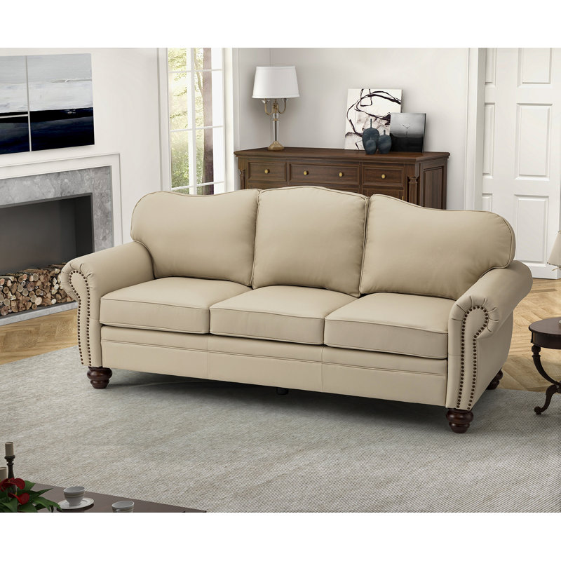 Damore 81'' Wide Genuine Leather Sofa, Beige