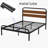 King Platform Bed Frame with Wooden Headboard & Footboard, Metal Slats, Brown