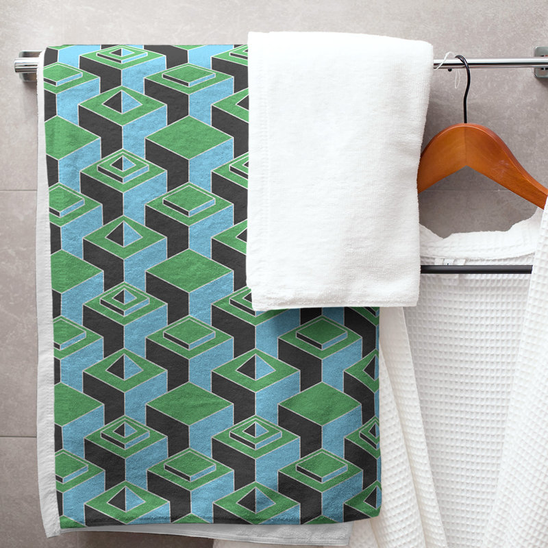 Serviette de bain à motif de gratte-ciels classiques, Vert/bleu sarcelle