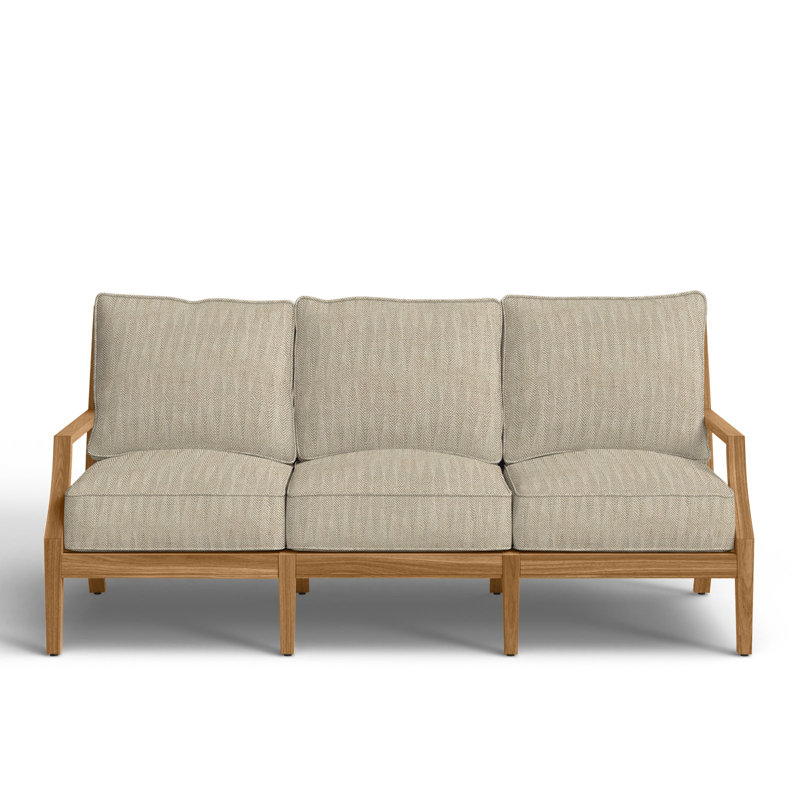 Haley Teak Patio Sofa with Cushions, Natural Teak, Welt + Standard fill, Herringbone Sand