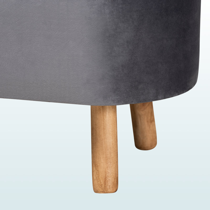 Entangled Gray Velvet Fabric Upholstered Tufted Ottoman, 14.05" H X 23.48" W X 13.54" D
