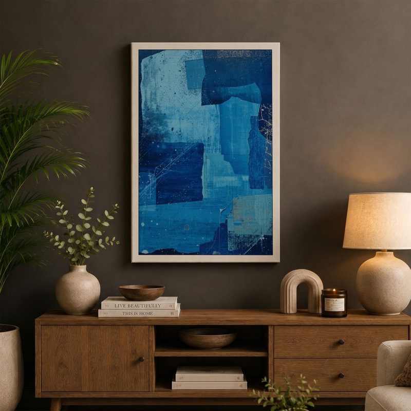 Blue Abstraction Minimalist - Wrapped Canvas, 24x16 - 61.0 x 40.6 cm, Sage Border