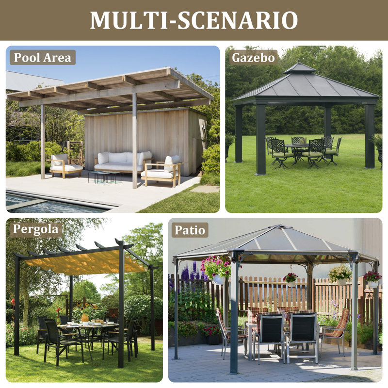 4-Panels Sidewall Curtains For Gazebo, Only Curtains, Sand, 78.74" H x 192" W x 144" D