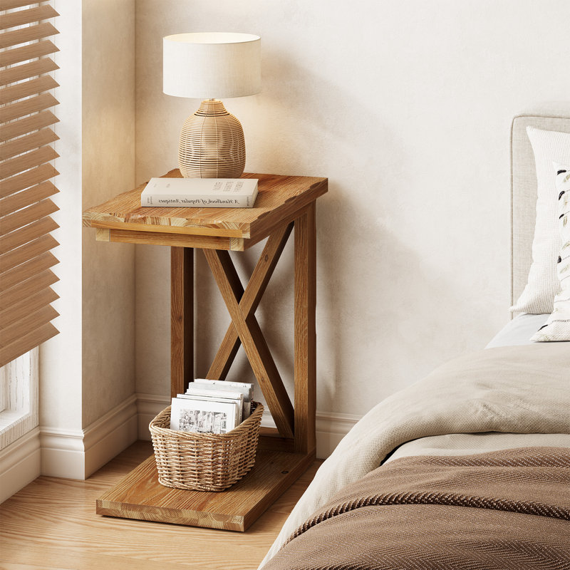 Solid Wood C-Shaped End Table